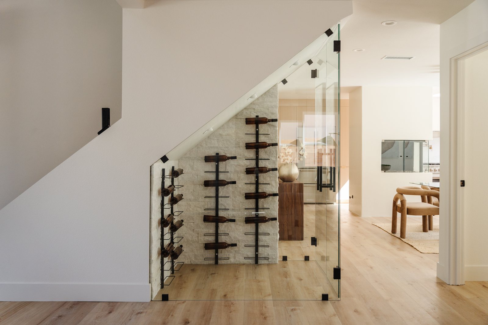 Randall Street wine display under stair